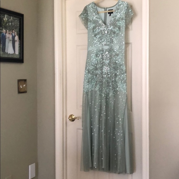 adrianna papell green beaded dress